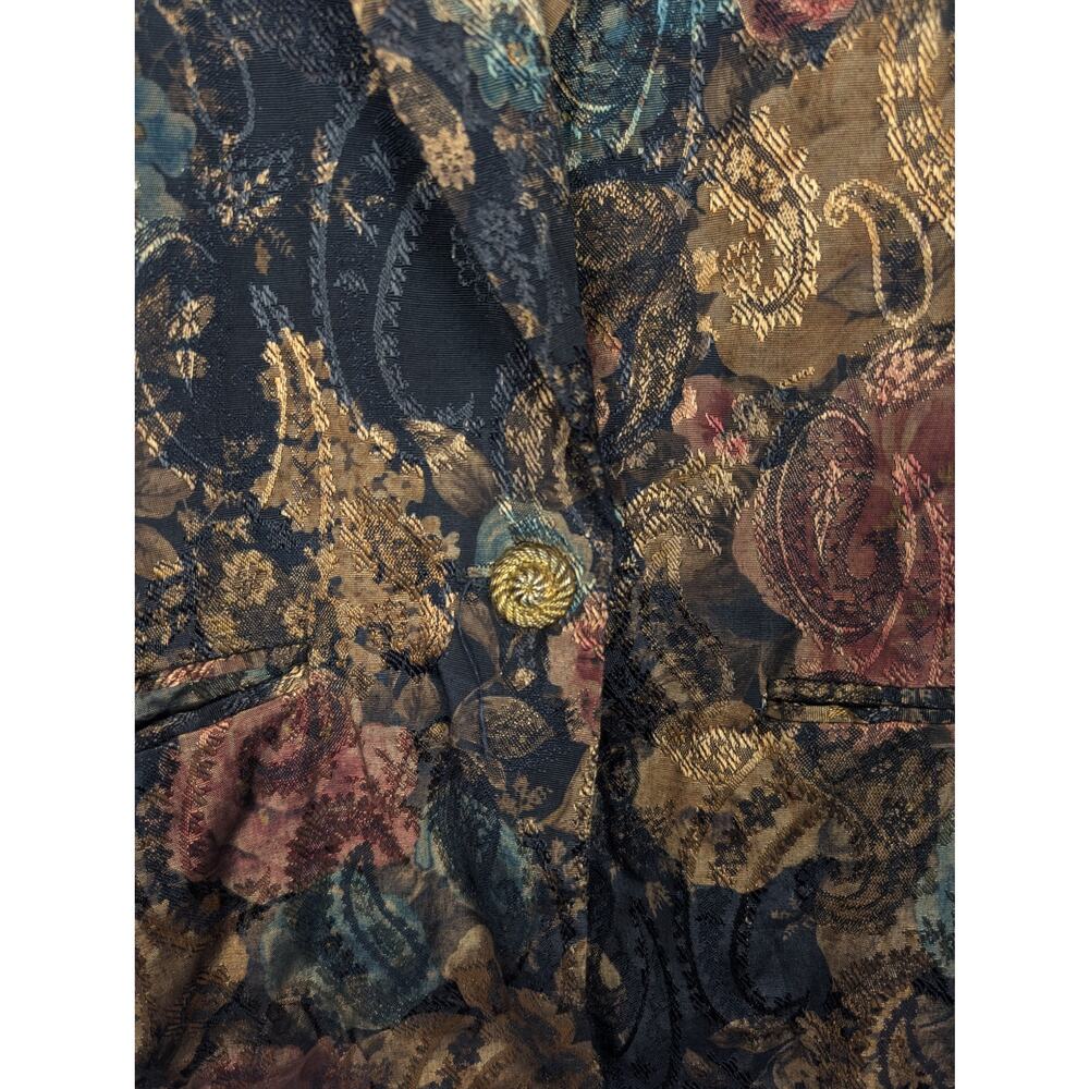 Vintage Jacket Metallic Floral Jacquard San Moire Whimsigoth Fairy Grunge Size M - Picture 4 of 10